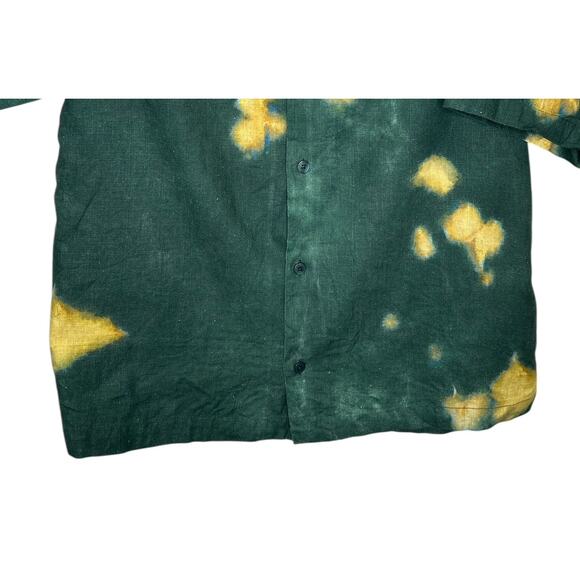 Zara Mens Green Yellow Blue Linen Blend Tie Die Button Down Shirt - Picture 4 of 6